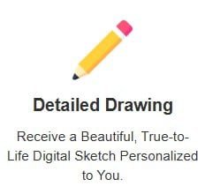 A happy woman holding a smartphone showing her Soulmate Story drawing with a look of recognition and hope.