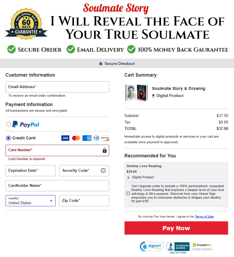 Soulmate Story Checkout Page