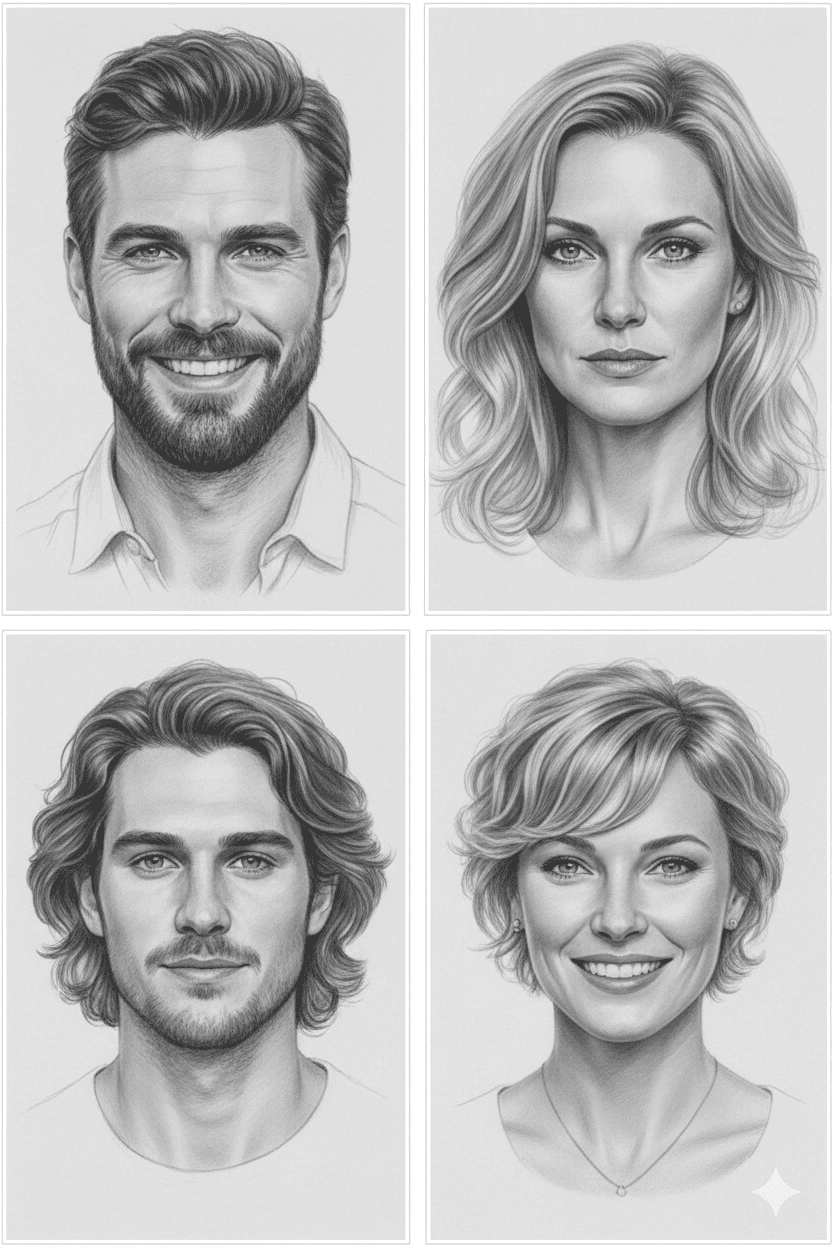 Soulmate Story psychic drawing showing a hand-sketched portrait of a future partner based on astrological birth chart data.